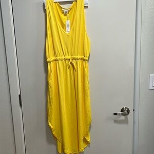 Drawstring sleeveless midi shirt dress with pockets